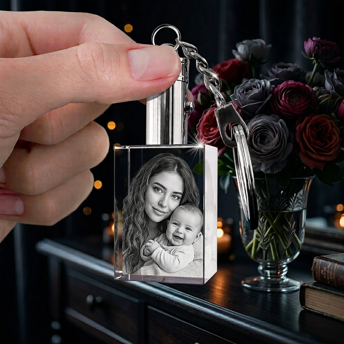 Personalized photo crystal keychain made from your favorite memory
